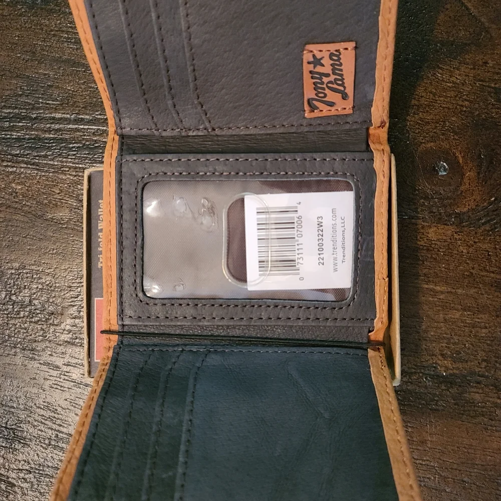 Tony Lama Brown and Tan Tri-Fold Leather Card & Key Holder
